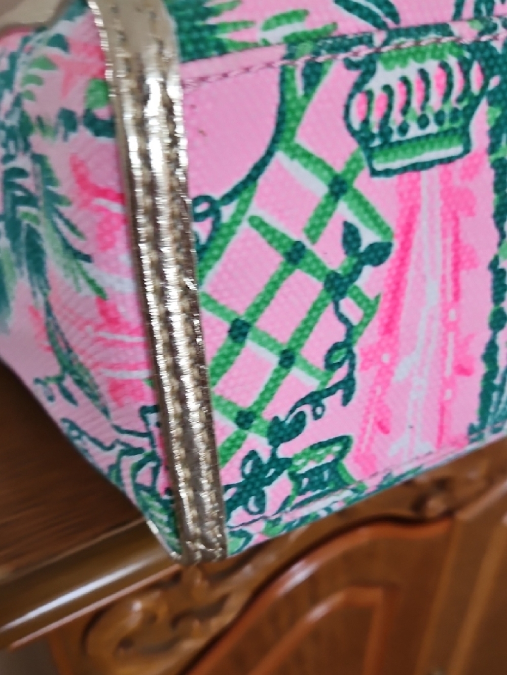 Lilly Pulitzer Pink & Green Tropical Tote with Bamboo Handles - Picture 7 of 10